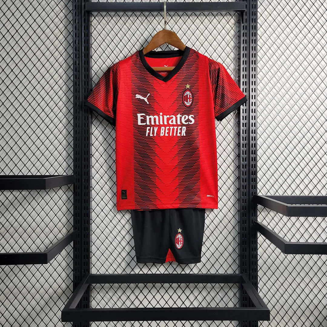 Kids Size 2023/2024 AC Milan Soccer Jersey Home 1:1 Quality